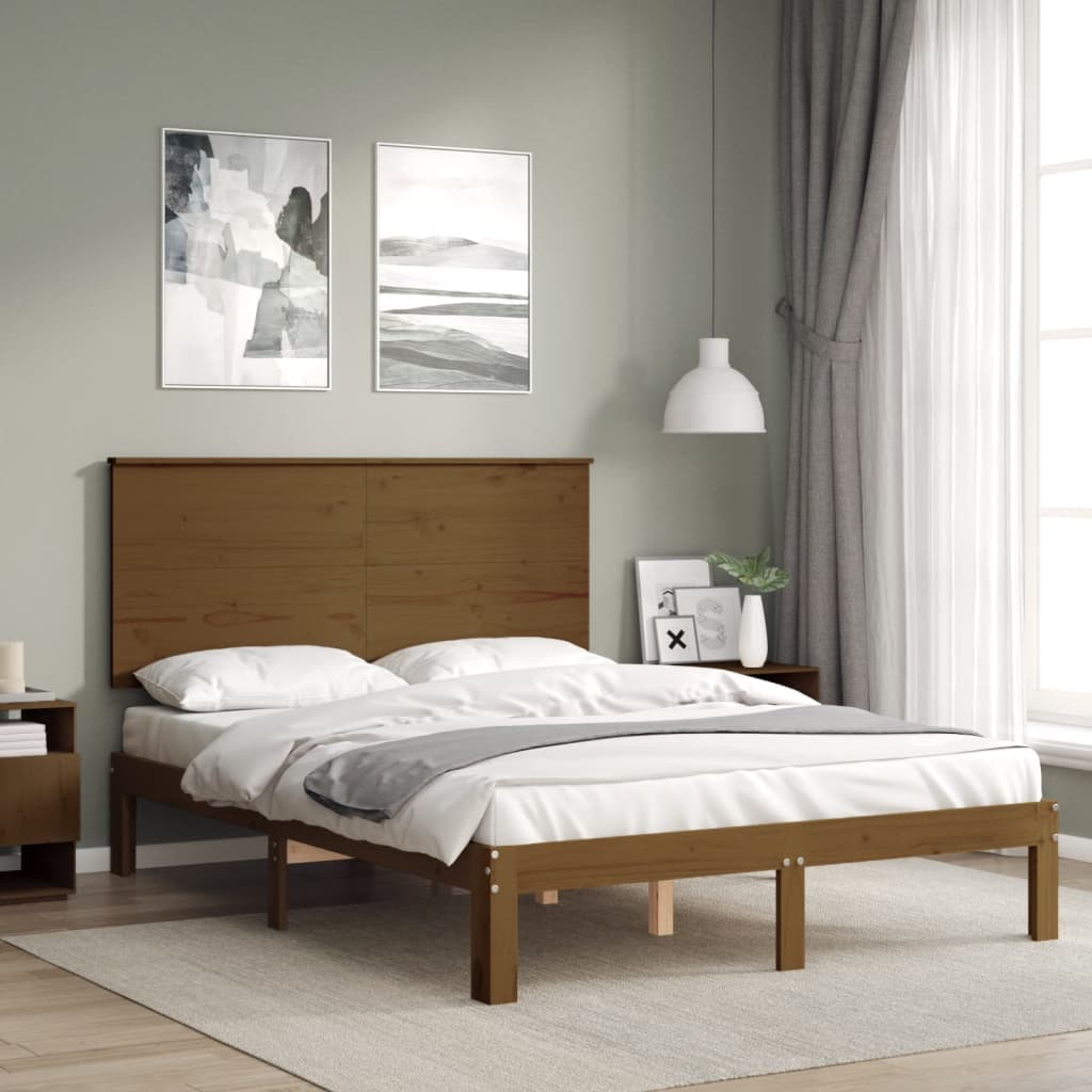 vidaXL Cadre de lit avec tête de lit marron miel bois massif