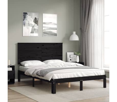 vidaXL Lovos rėmas su galvūgaliu, juodas, 140x200cm, medienos masyvas