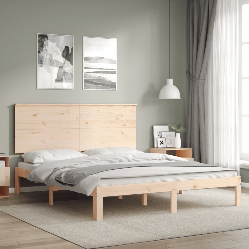 vidaXL Bedframe met hoofdbord massief hout afbeelding