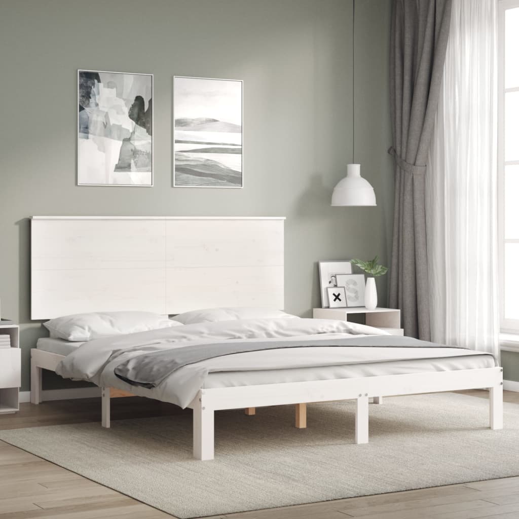 vidaXL Bedframe met hoofdbord massief hout wit afbeelding