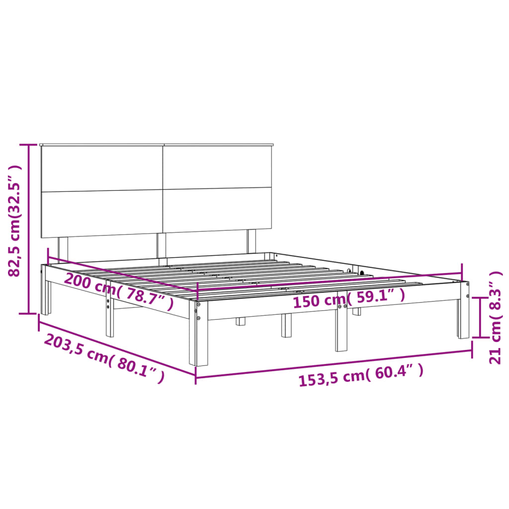 Рамка за легло с табла бяла 5FT King Size масивно дърво