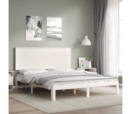 vidaXL Bedframe met hoofdbord massief hout wit