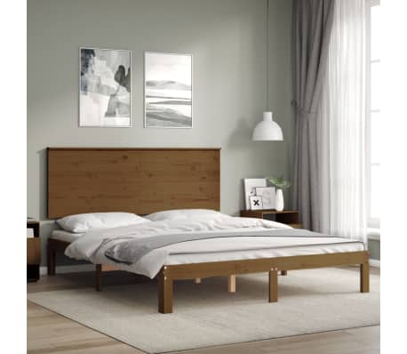 vidaXL Lovos rėmas su galvūgaliu, rudas, medienos masyvas, didelis