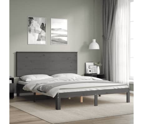 vidaXL Lovos rėmas su galvūgaliu, pilkas, 160x200cm, medienos masyvas