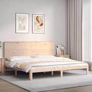 Posteljni okvir z vzglavjem trden les