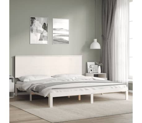 vidaXL Cadru de pat cu tăblie Super King Size, alb, lemn masiv