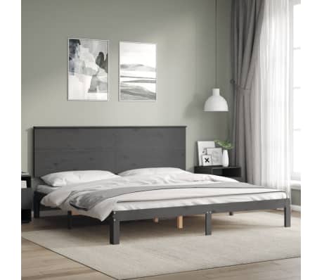 vidaXL Lovos rėmas su galvūgaliu, pilkas, mediena, itin didelis