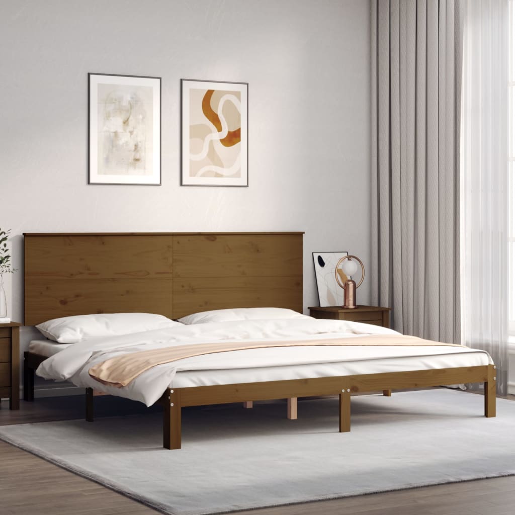 vidaXL Cadre de lit avec tête de lit marron miel 200x200cm bois massif