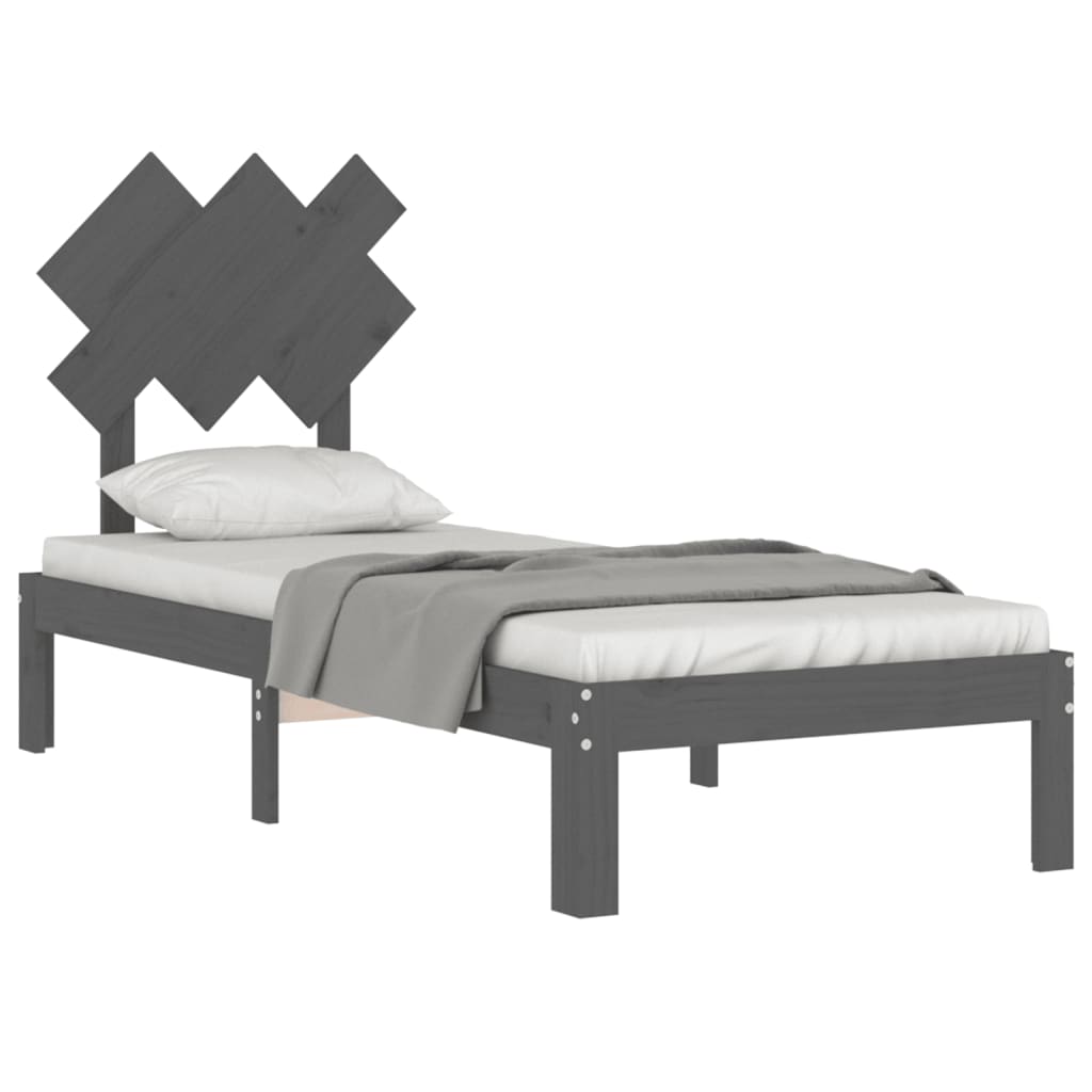 Cadru de pat cu tăblie 2FT6 Small Single, gri, lemn masiv
