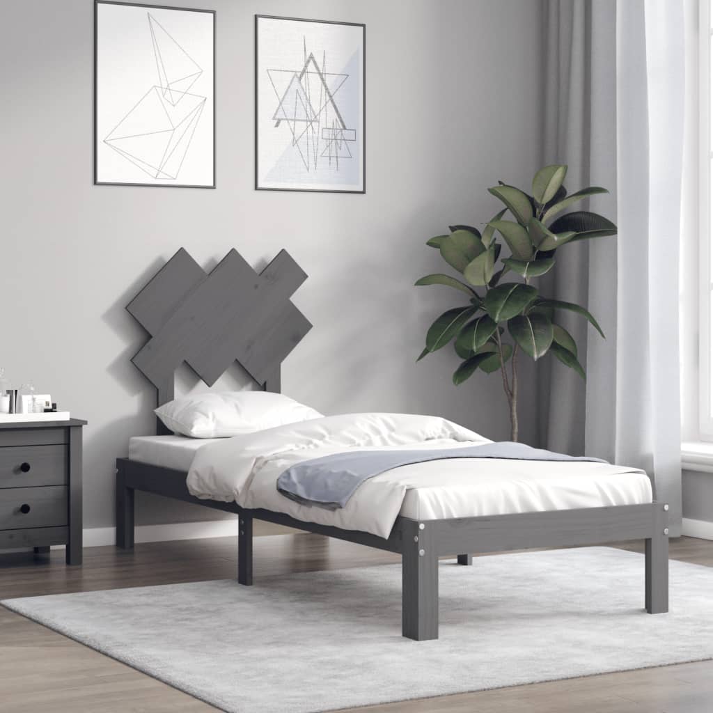 Cadru de pat cu tăblie 2FT6 Small Single, gri, lemn masiv
