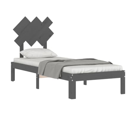 vidaXL Lovos rėmas su galvūgaliu, pilkas, mediena, mažas vienvietis