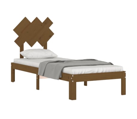 vidaXL Lovos rėmas su galvūgaliu, rudas, mediena, mažas vienvietis