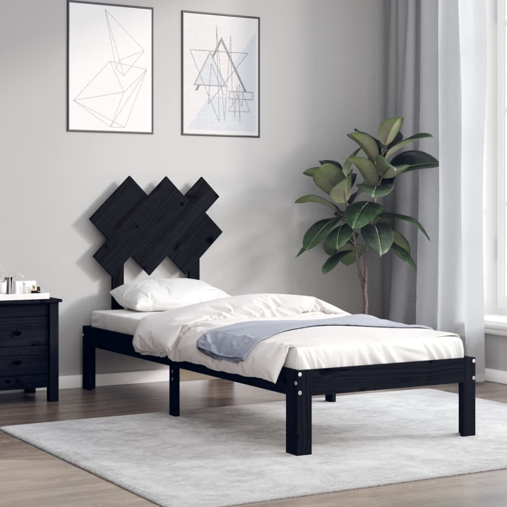fekete tömör fa ágykeret fejtámlával Small Single