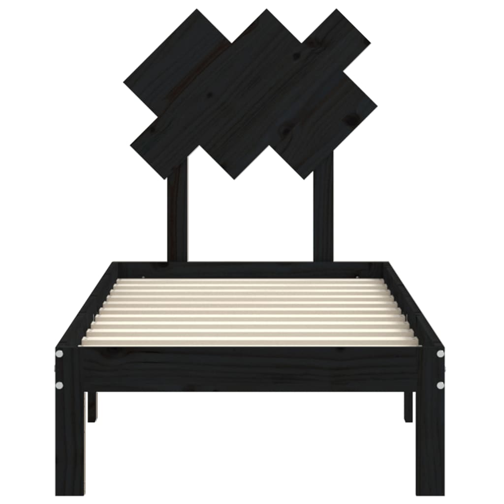 fekete tömör fa ágykeret fejtámlával Small Single