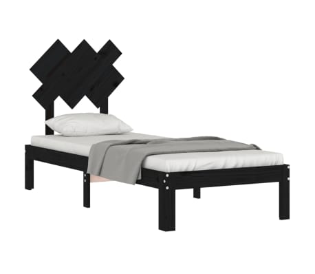 vidaXL Lovos rėmas su galvūgaliu, juodas, mediena, mažas vienvietis