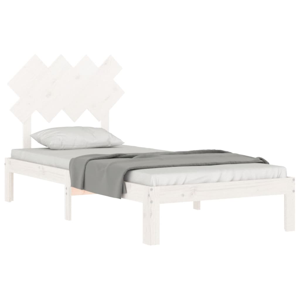 Cadru de pat cu tăblie single, alb, lemn masiv