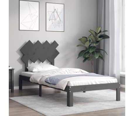 vidaXL Lovos rėmas su galvūgaliu, pilkas, medienos masyvas, vienvietis