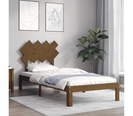 vidaXL Lovos rėmas su galvūgaliu, rudas, medienos masyvas, vienvietis