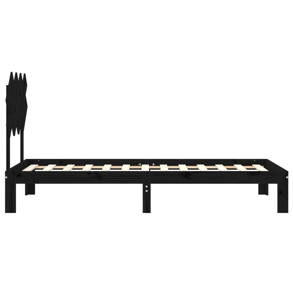 Cadru de pat cu tăblie single, negru, lemn masiv
