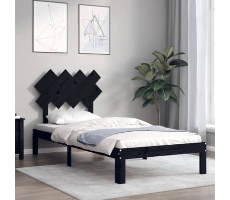 vidaXL Lovos rėmas su galvūgaliu, juodas, medienos masyvas, vienvietis