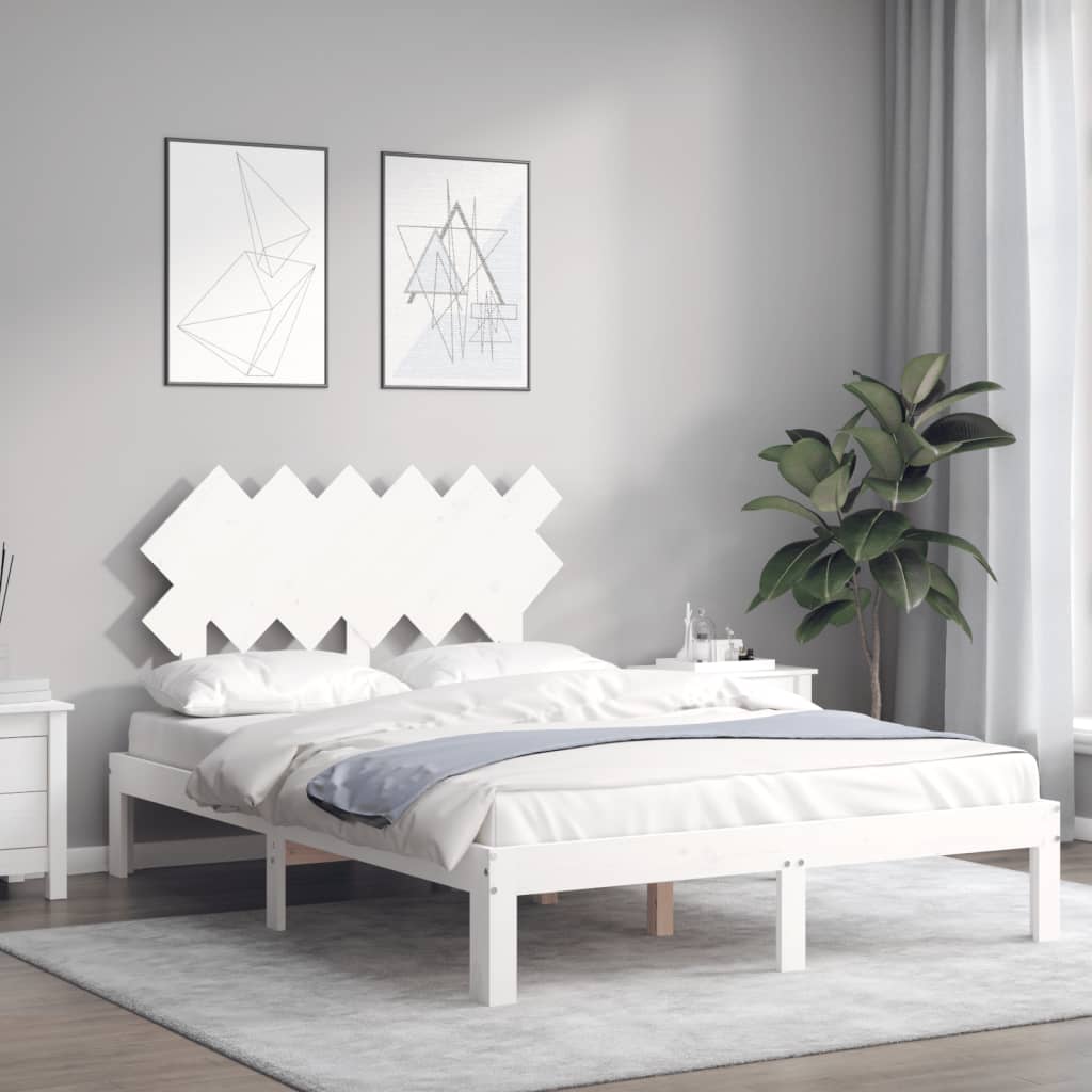 vidaXL Bedframe met hoofdbord massief hout wit afbeelding
