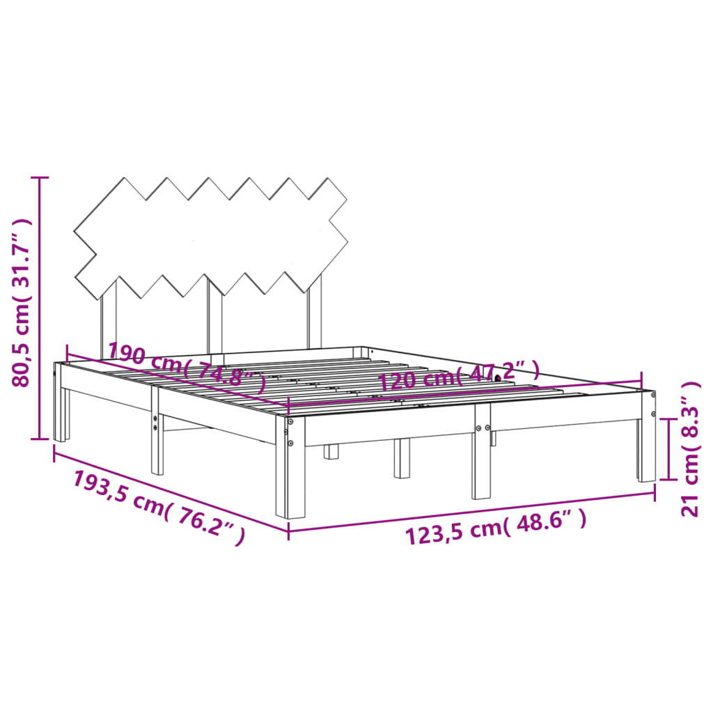 Rama łóżka z wezgłowiem, biała, 4FT, mała podwójna, lite drewno