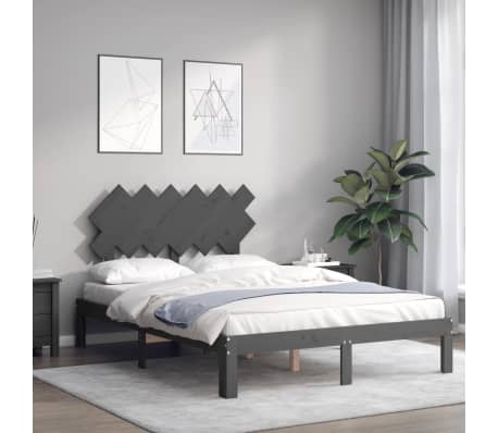 vidaXL Lovos rėmas su galvūgaliu, pilkas, mediena, mažas dvivietis