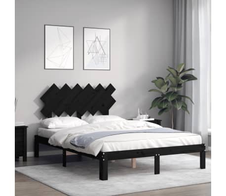 vidaXL Lovos rėmas su galvūgaliu, juodas, mediena, mažas dvivietis