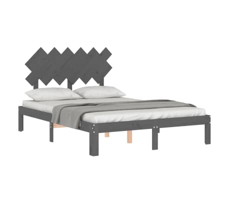 vidaXL Lovos rėmas su galvūgaliu, pilkas, medienos masyvas, dvivietis