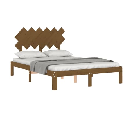 vidaXL Lovos rėmas su galvūgaliu, rudas, medienos masyvas, dvivietis