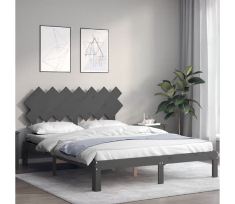 vidaXL Lovos rėmas su galvūgaliu, pilkas, 140x190cm, medienos masyvas