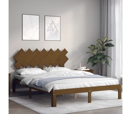 vidaXL Lovos rėmas su galvūgaliu, rudas, 140x190cm, medienos masyvas