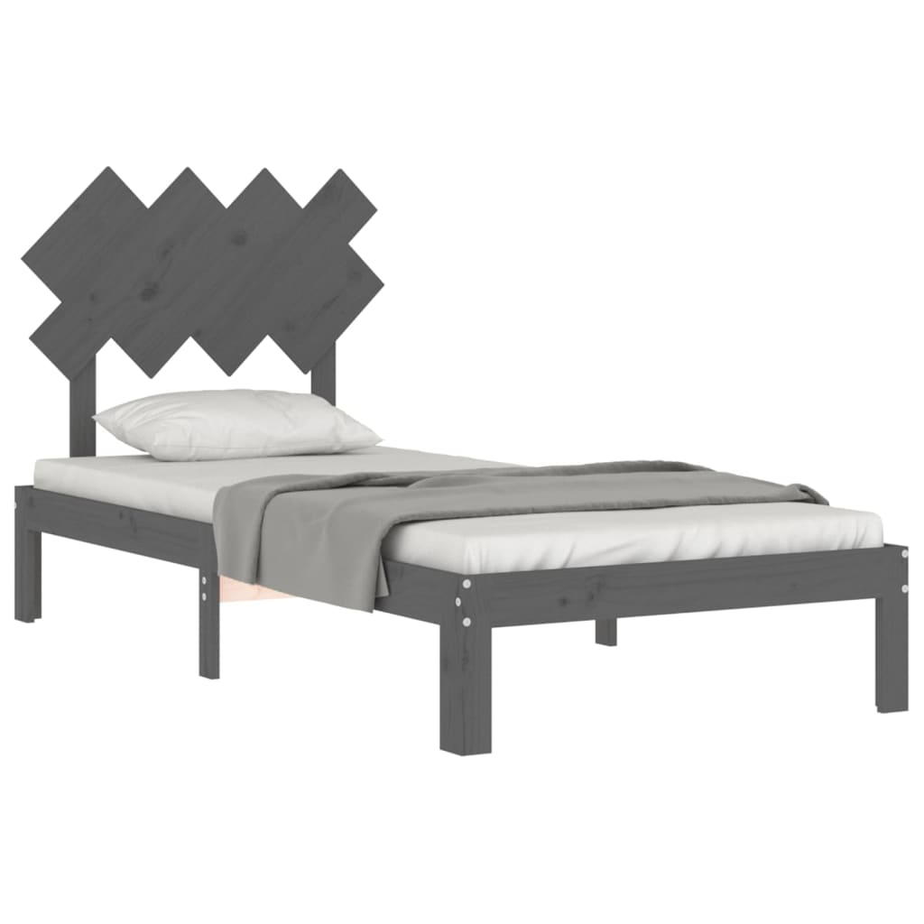 vidaXL Bed Frame with Headboard Grey 90x200 cm Solid Wood