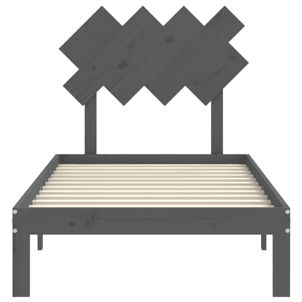 szürke tömör fa ágykeret fejtámlával 90 x 200 cm