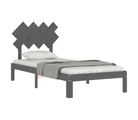 vidaXL Bedframe met hoofdbord massief hout grijs 90x200 cm