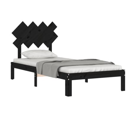 vidaXL Lovos rėmas su galvūgaliu, juodas, 90x200cm, medienos masyvas