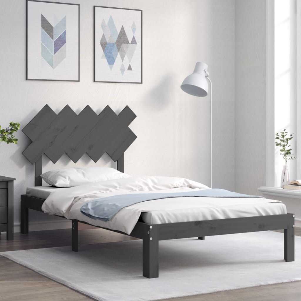 vidaXL Cadru de pat cu tăblie, gri, 100x200 cm, lemn masiv