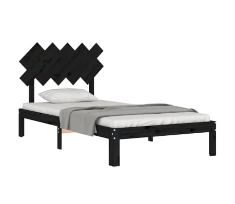vidaXL Lovos rėmas su galvūgaliu, juodas, 100x200cm, medienos masyvas