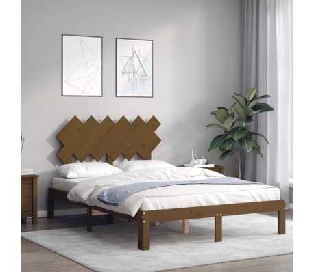 vidaXL Lovos rėmas su galvūgaliu, rudas, 120x200cm, medienos masyvas