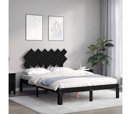 vidaXL Lovos rėmas su galvūgaliu, juodas, 120x200cm, medienos masyvas