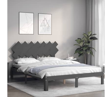 vidaXL Lovos rėmas su galvūgaliu, pilkas, 140x200cm, medienos masyvas