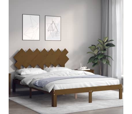 vidaXL Lovos rėmas su galvūgaliu, rudas, 140x200cm, medienos masyvas