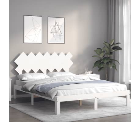 vidaXL Bedframe met hoofdbord massief hout wit