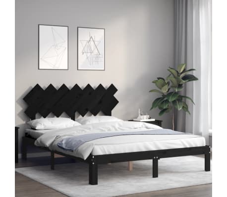 vidaXL Sengeramme med hodegavl svart King Size heltre