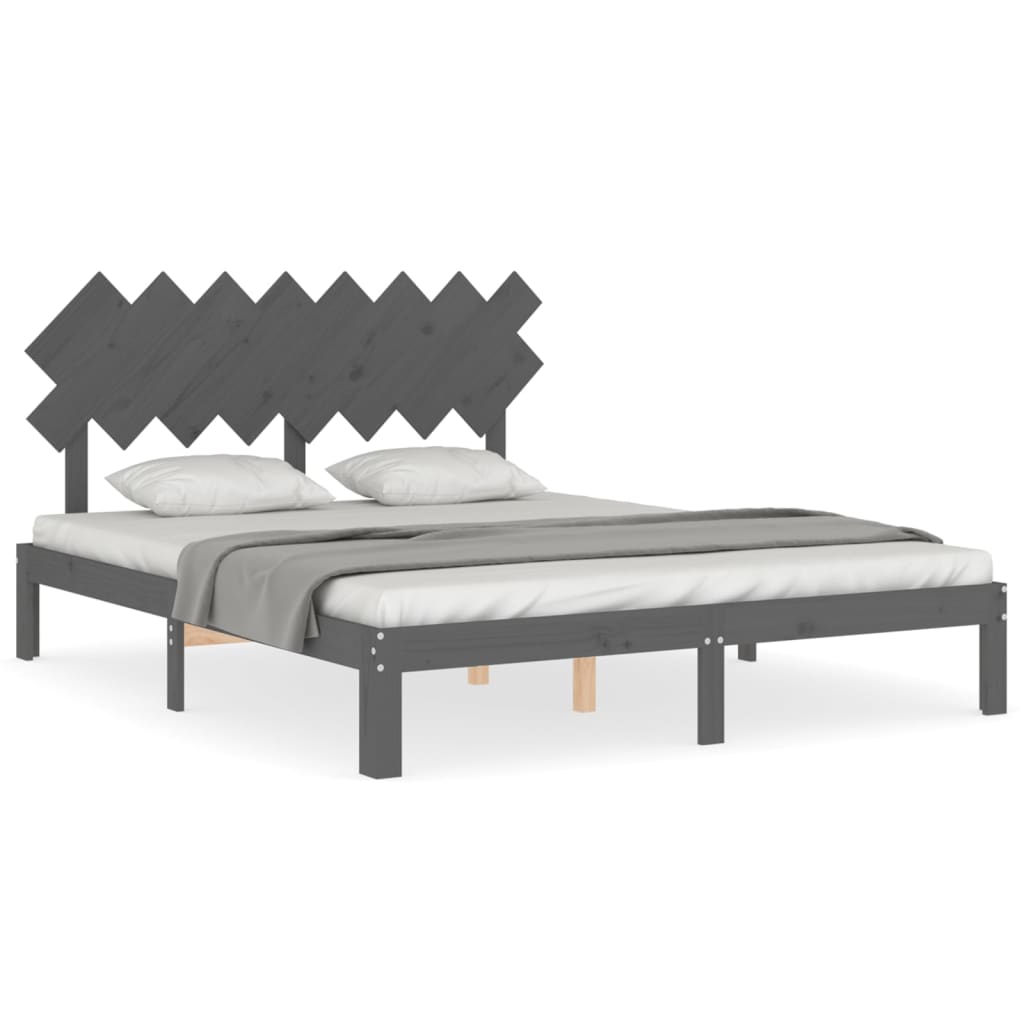 szürke tömör fa ágykeret fejtámlával 160 x 200 cm