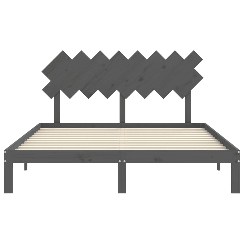 szürke tömör fa ágykeret fejtámlával 160 x 200 cm