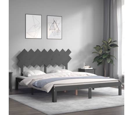 vidaXL Lovos rėmas su galvūgaliu, pilkas, 160x200cm, medienos masyvas
