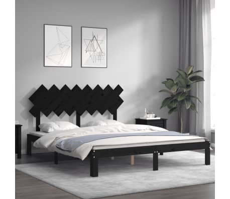 vidaXL Lovos rėmas su galvūgaliu, juodas, 160x200cm, medienos masyvas