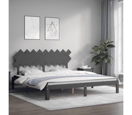 vidaXL Lovos rėmas su galvūgaliu, pilkas, mediena, itin didelis