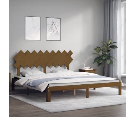 vidaXL Lovos rėmas su galvūgaliu, medaus rudas, mediena, itin didelis